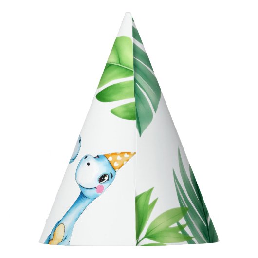 Waterverf Blue Trex Greenery Kinder 3e verjaardag Feesthoedjes (Achterkant)