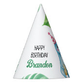 Waterverf Blue Trex Greenery Kinder 3e verjaardag Feesthoedjes (Voorkant)