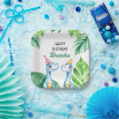 Waterverf Blue Trex Greenery Kinder 3e verjaardag Papieren Bordje (Feest)