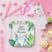 Waterverf Blue Trex Greenery Kinder 3e verjaardag Papieren Bordje (Feest)