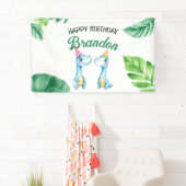 Waterverf Blue Trex Greenery Kinder 3e verjaardag Spandoek (Insitu)