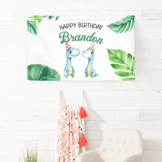 Waterverf Blue Trex Greenery Kinder 3e verjaardag Spandoek (Insitu)