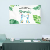 Waterverf Blue Trex Greenery Kinder 3e verjaardag Spandoek (Beurs)