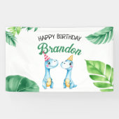 Waterverf Blue Trex Greenery Kinder 3e verjaardag Spandoek (Horizontaal)