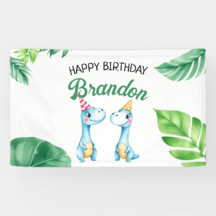 Waterverf Blue Trex Greenery Kinder 3e verjaardag Spandoek
