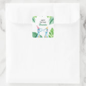 Waterverf Blue Trex Greenery Kinder 3e verjaardag Vierkante Sticker (Tas)