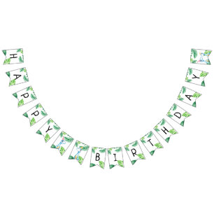 Waterverf Blue Trex Greenery Kinder 3e verjaardag Vlaggetjes