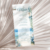 Waterverf Blue Tropical Arch Beach Wedding Menu