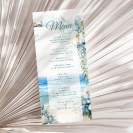 Waterverf Blue Tropical Arch Beach Wedding Menu