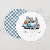 Waterverf Blue Truck Gingham Pset-kerstkaart Feestdagenkaart (Voorkant / Achterkant)