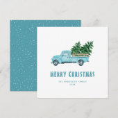 Waterverf  Blue Truck Merry-kerstkaart Feestdagenkaart (Voorkant / Achterkant)