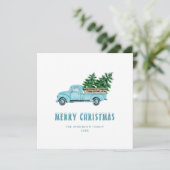 Waterverf  Blue Truck Merry-kerstkaart Feestdagenkaart (Staand voorkant)