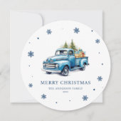 Waterverf Blue Truck Merry-kerstkaart Feestdagenkaart (Voorkant)