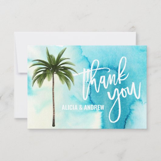 Waterverf Blue Turquoise Palm Tree DANK U Bedankkaart (Voorkant)