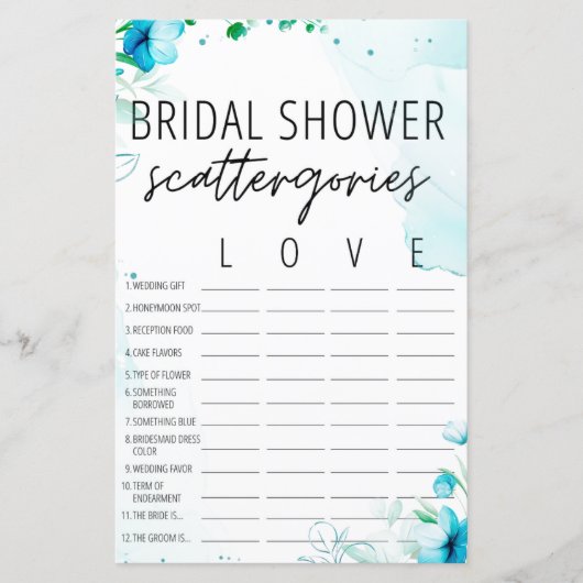 Waterverf Blue Vrijgezellenfeest Scattergories Gam (Voorkant)