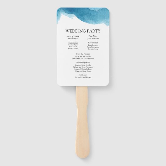 Waterverf blue wash trouwprogramma's handwaaier (Achterkant)