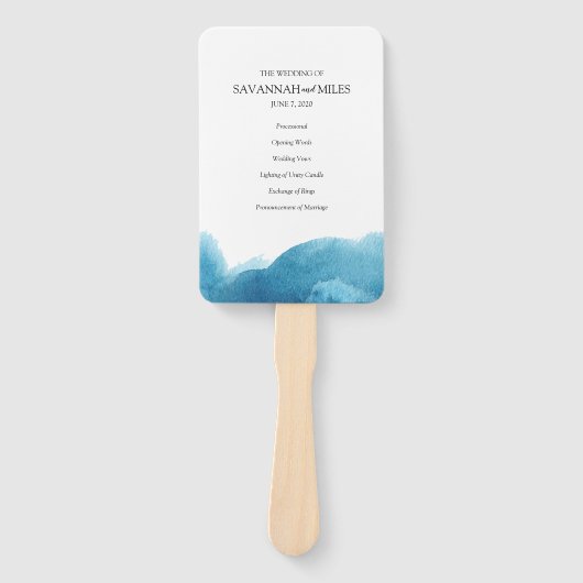 Waterverf blue wash trouwprogramma's handwaaier (Voorkant)