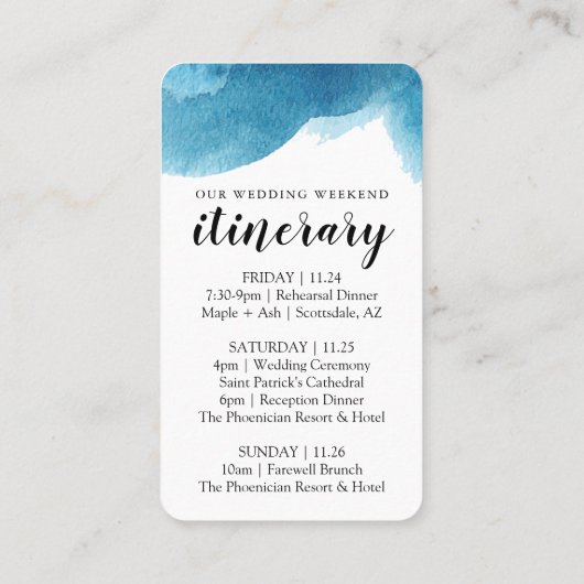 Waterverf Blue Wave Reisroute Insert Visitekaartje (Achterkant)