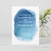 Waterverf Blue Wedding Uitnodiging (Staand voorkant)