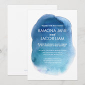 Waterverf Blue Wedding Uitnodiging (Voorkant / Achterkant)