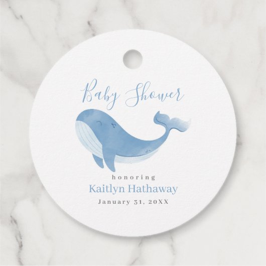 Waterverf Blue Whale Baby shower Bedankjes Labels (Achterkant)