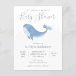 Waterverf Blue Whale Baby shower Invitation Briefkaart