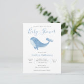 Waterverf Blue Whale Baby shower Invitation Briefkaart (Staand voorkant)