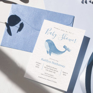 Waterverf Blue Whale Baby shower Invitation Kaart