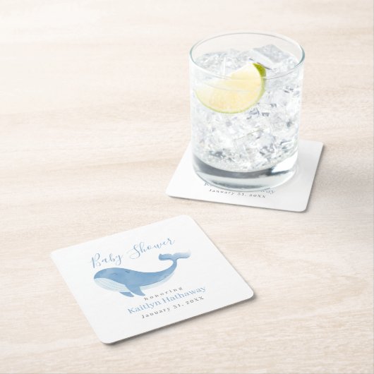 Waterverf Blue Whale Baby shower Kartonnen Onderzetters (Insitu)