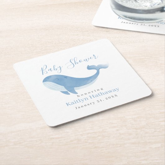 Waterverf Blue Whale Baby shower Kartonnen Onderzetters (Schuin)
