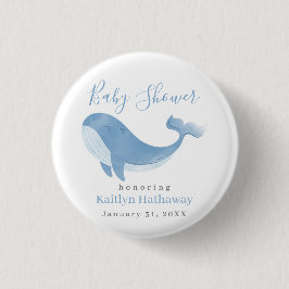 Waterverf Blue Whale Baby shower Ronde Button 3,2 Cm