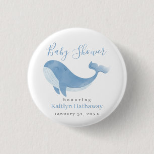 Waterverf Blue Whale Baby shower Ronde Button 3,2 Cm