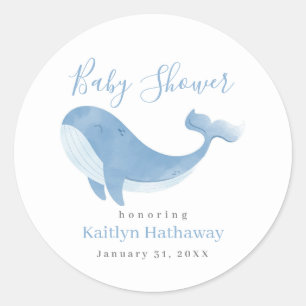Waterverf Blue Whale Baby shower Ronde Sticker