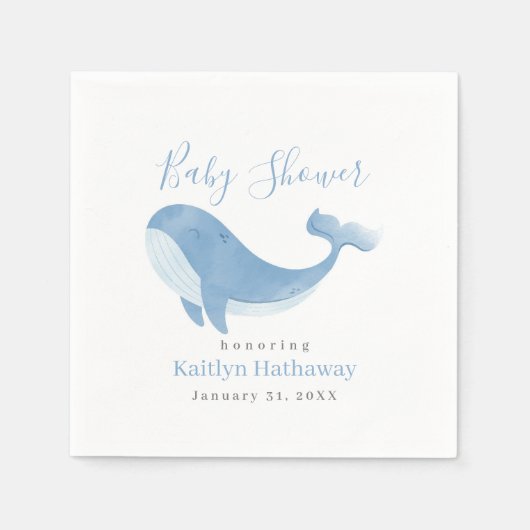Waterverf Blue Whale Baby shower Servet (Voorkant)
