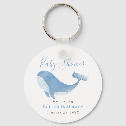 Waterverf Blue Whale Baby shower Sleutelhanger (Voorkant)
