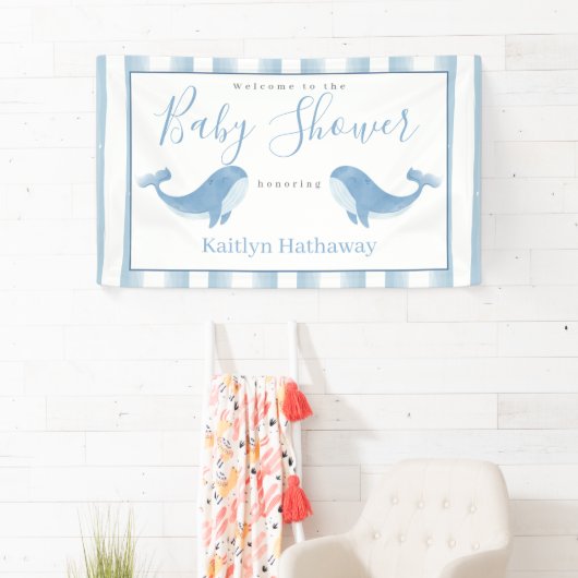 Waterverf Blue Whale Baby shower Welkom Spandoek (Insitu)