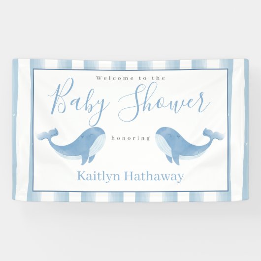 Waterverf Blue Whale Baby shower Welkom Spandoek (Horizontaal)