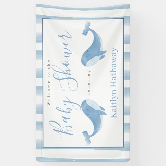 Waterverf Blue Whale Baby shower Welkom Spandoek (Verticaal)