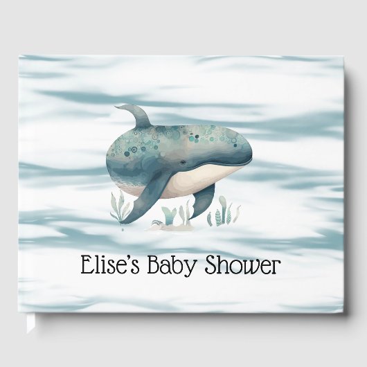 Waterverf Blue Whale Boy Baby shower Gastenboek (Voorkant)