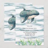 Waterverf Blue Whale Boy Baby shower Kaart (Voorkant / Achterkant)