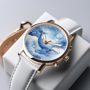 Waterverf Blue Whale Dream Gepersonaliseerd Horloge