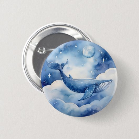 Waterverf Blue Whale Dream Ronde Button 5,7 Cm (Voorkant /achterkant)