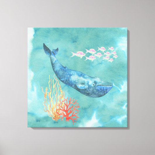 Waterverf Blue Whale ID368 Canvas Afdruk (Voorkant)