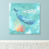 Waterverf Blue Whale ID368 Canvas Afdruk (Insitu (Houten vloer))