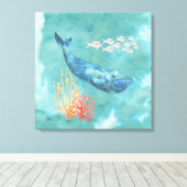 Waterverf Blue Whale ID368 Canvas Afdruk (Insitu (Houten vloer))