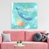 Waterverf Blue Whale ID368 Canvas Afdruk (Insitu (Woonkamer))