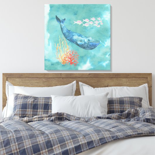 Waterverf Blue Whale ID368 Canvas Afdruk (Insitu (Slaapkamer))