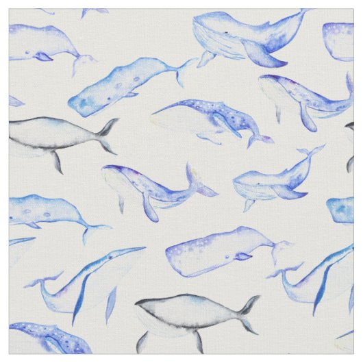 Waterverf Blue Whale Patroon 5 Stof (Close Up)