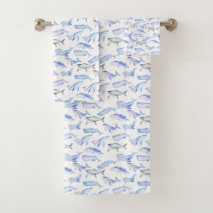 Waterverf Blue Whale Patroon Bad Handdoek