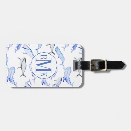 Waterverf Blue Whale Patroon Bagagelabel (Voorkant horizontaal)